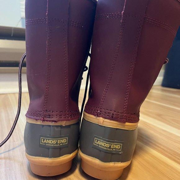 Lands' End Women's duck boots, Maroon, Sz 9B LIKE NEW (worn only once!) - Picture 2 of 5